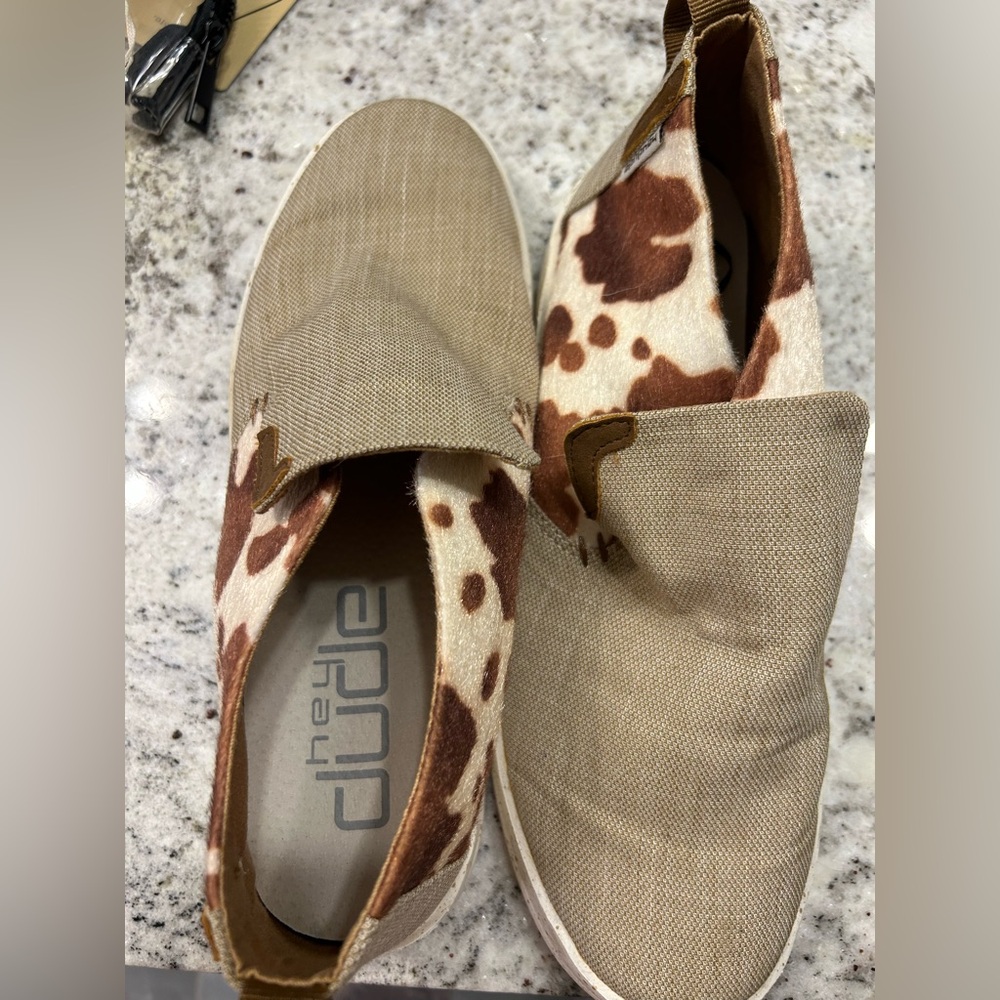 Hey Dude Tan and Brown Patterned Slip-Ons